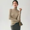 Ropa de punto de cachemira de una pieza sin costuras para otoño e invierno para mujer, ajuste ceñido y elegante suéter de cuello alto, suéter liso para usar debajo