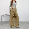 Pantalones Scimitar Estilo Americano Color Verde Militar para Mujer, Otoño 2026 Nuevos de Cintura Alta Adelgazantes Retro con Cordones Pierna Recta Ropa de Trabajo Pantalones de Pierna Ancha