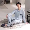 Pijama de algodão com mangas compridas e calças compridas para homens, conjunto de duas peças de cardigã de outono, roupa de casa masculina transfronteiriça para live-streaming