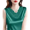 Camisola de renda traje feminino roupa íntima verão seda artificial camisa base sem mangas peça externa mãe top de cetim