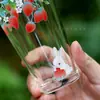 Taza de Vidrio Pintada a Mano de Conejo de Fresa Alta Resistencia al Calor de Borosilicato Taza de Té Estilo Pastoral Fresco Taza del Propietario Taza para Bebidas Linda y Adorable