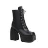 Botas Martin femininas, bico quadrado, salto especial, salto grosso, plataforma frontal, cadarço, botas femininas de cano curto, salto alto
