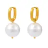 Brincos Pingente de Concha Pérola em Forma de U Banhados a Ouro de Aço Inoxidável Transfronteiriços Europeus e Americanos, Estilo Francês Ins Leve Luxo Moda Acessórios Versáteis para Mulheres