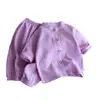 Traje de Algodón Hilo con Cuello Alto para Niños Verano Delgado Niños y Niñas Algodón Puro Ropa de Casa Gasa para Bebé Ropa de Aire Acondicionado Ropa para Niños