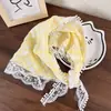 Pañuelo de Seda Verde Primavera Verano, Goma Fina para el Cabello, Pañuelo de Cabeza Retro, Accesorio para el Cabello Triangular de Encaje Estilo Francés