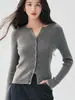 Suéter redondo de malha de cashmere com gola V, fios dourados e prateados, estilo francês, moderno e casual, suéter de manga longa emagrecedor, top cardigã simples