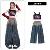 Disfraces de Jazz para Niñas Crop Tops de Pasarela Traje de Jeans con Estampado de Leopardo Ropa de Performance Street Girl Street Dance Verano