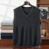 Chaleco náutico azul marino de negocios, nuevo chaleco de cachemira con cuello en V para otoño e invierno, chaleco de punto casual sin mangas para hombre