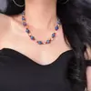 Colar natural vintage azul com pontos de pedra ágata carneliana cristal branco design corrente clavícula gargantilha corrente de noite