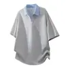 Camiseta Falsa de Duas Peças com Costura em Cor Contrastante e Decote V para Homens 2026 Verão Novo Estilo College Estilo Jovem Gola Lapela Camisa Polo Top