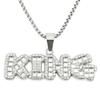 Colar com pingente de letra king de diamante quadrado costurado hip-hop europeu e americano corrente de pérola quadrada personalidade acessórios para night club e street wear