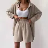 Enviado Ahora: Traje de Cáñamo Amazon para Mujer, Estilo Perezoso Camisa Holgada + Shorts de Cintura Alta Adelgazantes Conjunto de Dos Piezas