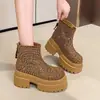 Elegantes Botines de Tobillo con Suela Gruesa, Punta Redonda y Strass Completo para Mujer, Otoño 2026, Botas Estilo Martin que Aumentan la Altura para Mujeres Bajitas, Botas de Moda Elegantes