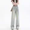 Jeans de Pierna Ancha para Mujer Otoño e Invierno 2024 Nuevo Estilo Pequeño Perezoso Cintura Alta Retro Sueltos Pantalones Rectos con Forro Polar