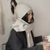 Bufanda gorro de punto de mezcla de lana estilo coreano perezoso para mujer, juego de color sólido versátil suave pegajoso engrosado cálido para el cuello