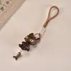 Llavero colgante de gato lindo tallado en madera maciza, decoración para bolso, adorno de gato de madera creativo con cola que se mueve