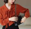Blusa "inner wear" para o dia a dia com lindo laço + decote V drapeado pequena para mulheres Primavera e Outono Estação Europeia