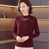 Nuevo top de malla de terciopelo alemán para otoño e invierno, de cuello medio alto, con adornos de pedrería resistentes, de manga larga, moderno, cálido, rejuvenecedor, de corte ajustado para personas de mediana edad y mayores