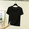 Camiseta de verano fina de color liso con cuello redondo y manga corta, hecha de tela modal, top casual y simple, nueva prenda interior holgada para mujer