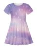 Vestido Corto de Manga Corta para Niñas, Estampado Digital 3D Europeo y Americano Transfronterizo, Arcoíris Rosa, Lila Romántico, Estrellas, Casual