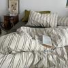 Juego de cuatro piezas sencillo para funda de edredón estilo japonés a cuadros simples de algodón lavado para dormitorio, sábana de tres piezas individual doble