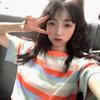 Top holgado estilo coreano que deja el ombligo al descubierto, nuevo de verano, hermosa chica, a rayas, corto, estudiantil, ajustado, camiseta de manga corta para mujer