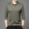 Camisa Polo de Manga Larga Otoño 2026 para Hombre, Casual de Negocios, Cuello Campana, Estampada, para Hombres de Mediana Edad, Polo de una Sola Pieza Drop-Shipping