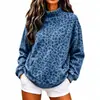 Moda cruzada europea y americana para mujer 2026, nueva sudadera con estampado de leopardo y cuello alto para mujer, estilo vintage casual suelto de manga larga para otoño e invierno