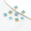 Pulsera de Flores de Cuatro Hojas con Piedra Turquesa Inlaidada con Perlas Espaciadoras de Zirconia de Oro Real de 18K que Conserva el Color Pulsera Collar Accesorios DIY C45