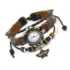 Reloj Pulsera de Cuero Estilo Étnico Retro para Mujer, Reloj con Colgante de Mariposa Tejido Bohemio, Accesorio de Pareja