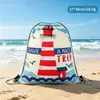 Mochila con cordón de terciopelo, bolsa con cordón estilo mochila, personalizada, transfronteriza, Amazon, patrón de estilo náutico impreso, bolsa de almacenamiento de viaje