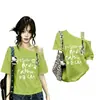 Camiseta Curta de Renda Doce Estilo Coreano com Alça de Ombro Único e Manga Curta para Mulheres, Top Versátil Bonito de Verão de Alta Qualidade