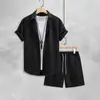 Comercio Exterior Nuevo Traje Casual para Hombre Talla Europea Marca de Moda Tendencia Holgado Talla Grande Camisa de Manga Corta Pantalones Cortos Conjunto de Dos Piezas