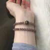 Nuevo Pulsera de Doble Círculo Gris Humo Blanco Morado Estilo Chino Vidrio Morado Uva Imitación Jade Hetian Exquisita Elegante Versátil Pulsera para Mujeres
