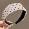 Diadema de Lino con Lunares y Borde Ancho para Mujer, Uso Diario en Exteriores, Accesorios para el Cabello Diadema Alta para la Parte Superior del Cráneo, Pinza Antideslizante para Lavarse la Cara