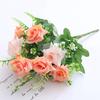 Flores Artificiales Ramo de Rosas de Borde Rizado de 9 Cabezas Decoración de Fondo de Boda Flores Falsas Venta al por Mayor Flores Artificiales de Alta Calidad