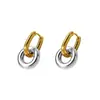 Pendientes de Aro Doble Bicolor de Acero Inoxidable de Venta Caliente Transfronteriza, Oro de 18 Quilates, No se Desvanecen, Lujo Ligero, Sensación de Alta Gama, Pendientes Versátiles y Elegantes