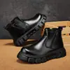 Forro simple de algodón, botines estilo Martin de altura media para hombre, estilo británico de invierno, botas de suela gruesa con aumento de altura interior, botines Chelsea retro con cremallera