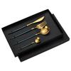 Vajilla de acero inoxidable 410 brillante tenedor cuchillo para bistec portugués cuchara para café dorado juego de vajilla de cuatro piezas regalo
