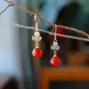 Nuevos Pendientes de Ágata Roja Natural, Elegantes y de Alta Gama, Pendientes para Mujer Inyectados en Oro de 14K, Pendientes Festivos y Simples de Nicho