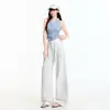 Jeans Laranja Infantil Cor Sólida Estilo Casual Preguiçoso de Perna Larga para Mulheres, Caimento Solto, Emagrecedor, Fluido, Versátil, Plissado, Calça de Comprimento Total.