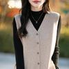 Chaleco Suéter Cardigan 100% Lana Pura para Mujer Cuello en V Color Sólido Sin Mangas Chaleco Suéter Holgado Chaleco Suéter de Cachemir Superior