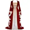 S-5XL Vestido Medieval Feminino Plus Size Europeu e Americano com Alça de Veludo Dourado Longo para Palco Retrô Longo