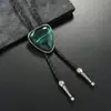 Colar Bolo Tie Pedra Colorida Cowboy Ocidental Retro Liga de Zinco Couro Pingente Masculino Bolo Tie Atacado