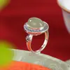 Yuebao Joyería Jade Hetian Natural Plata de Ley S925 Jade de Agua Clara Anillo Ruyi Anillo Retro Étnico Chino Personalizado