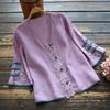 Camisa Retro Bordada de Manga Curta Redutora de Idade para Mulheres Verão Versátil Solta Decote V Fina de Algodão e Linho Top Respirável