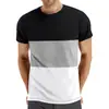 Camiseta Casual de Verano para Hombre Talla Grande Cuello Redondo Manga Corta División de Color Transfronteriza Moda Masculina Deporte Fitness