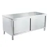 Banco de trabajo con puerta corredera de acero inoxidable consola de cocina mesa de corte tabla de cortar armario de almacenamiento de comedor mesa de juego de acero inoxidable