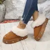 Otoño/Invierno 2026 Comercio Transfronterizo Europeo y Americano Tallas Grandes Nueva Moda Suela Gruesa Que Aumenta la Altura Forro Polar Cálido Botas de Nieve con Tachuelas