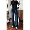 Pantalones azul marino de corte A con estampado inverso para hombre, pantalones de pierna ancha de seda helada finos y transpirables de verano, pantalones deportivos casuales adelgazantes